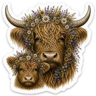 Highland Cow & Calf Wildflower magnet