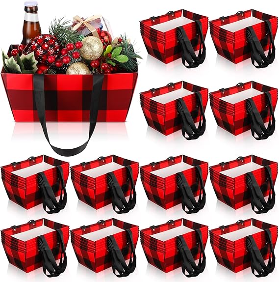 Gifting Basket w/Handles -PLAID