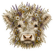 Highland Cow Wildflower WHITE magnet